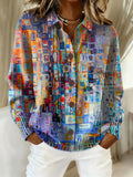 Women's Abstract Pattern Art Print Casual Cotton Knitted Sweater