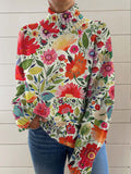 Women's Vintage Art Flower Print Knit Turtleneck Pullover Sweater