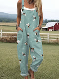 Women's Funny Farm Bee Art Print Casual Cotton Wide Leg Jumpsuit