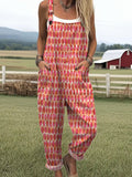 Women's Vintage Abstract Geometric Art Print Casual Cotton Wide Leg Jumpsuit