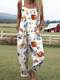 Women's Floral Insects Pattern Art Print Casual Wide Leg Jumpsuit