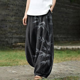 Vintage Bamboo Leaf Linen Blend Comfy Pants