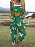 Women's Funny Butterfly Art Print Casual Wide Leg Jumpsuit