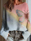 Women's Lovely Butterfly Pattern Art Print Casual Pullover Sweater