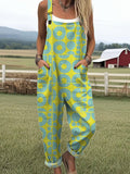 Women's Vintage Abstract Geometric Art Print Casual Cotton Wide Leg Jumpsuit