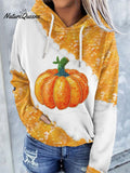 Women's Retro Autumn Pumpkin Print Hoodie