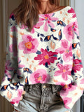 Women's Vintage Floral Pattern Art Print Casual Pullover Sweater