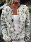 Women's Vintage Floral Art Print Buttoned Cardigan Sweater
