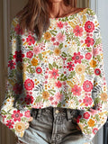 Women's Vintage Floral Pattern Art Print Casual Pullover Sweater