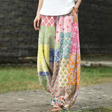 Vintage Geometry Tribal Floral Printed Pocket Casual Pants