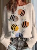 Women's Funny Bee Art Print Casual Pullover Sweater