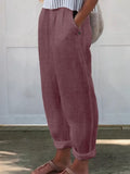 Women's Solid Color Cotton And Linen Casual Pants