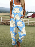 Women's Healing Dot Cloud Art Print Casual Wide Leg Jumpsuit