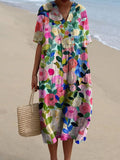 Colorful Spring Floral Garden Printed Women's Flowy Dress