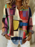 Women's Geometric Pattern Art Print Casual Cotton Knitted Sweater