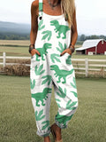 Women's Funny Dinosaur Art Print Casual Wide Leg Jumpsuit