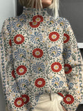 Vintage Floral Symmetry Art Print Knit Turtleneck Pullover Sweater