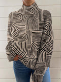 Women's Abstract Geometric Pattern Art Print Knit Turtleneck Pullover Sweater