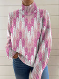 Women's Vintage Art Abstract Patterns Print Knit Turtleneck Pullover Sweater
