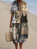 Women's Vintage Lovely Cats Art Print Flowy Dress