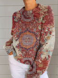 Women's Vintage Flower  Art Print Casual Pullover Sweater