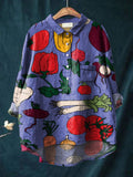 Contrast Color Vegetable and Fruit Decorative Patterns Casual Cotton And Linen Shirt