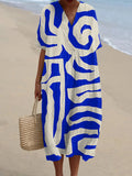Abstract Indigo Painting V Neck Resort Dress