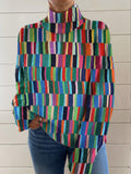 Women's Geometric Pattern Art Print Knit Turtleneck Pullover Sweater