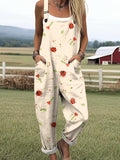Women's Lovely Insects Art Print Casual Cotton Wide Leg Jumpsuit