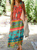 Women's Kantha Floral Pattern Loose Cotton and Linen Tank Top Dress
