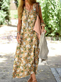 Women's Resort Style Floral Pattern Vest Style Loose Cotton And Linen Dress