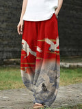 Women's Crane Art Ink And Wash Loose Casual Pants