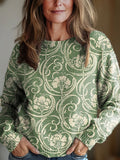 Women's Vintage Floral Art Print Knit Pullover Sweater