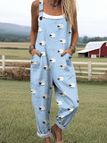 Women's Art Cute Lamb Print Casual Wide Leg Jumpsuit