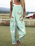 Women's Art Farm Creative Chick Print Casual Wide Leg Jumpsuit