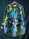 Summer Forest Art Printed Women's Casual Cotton And Linen Shirt