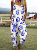 Women's Simple Fruit Art Print Casual Wide Leg Jumpsuit