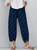 Traditional Japanese Sashiko Art Cropped Casual Pants