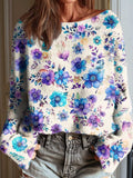 Women's Vintage Floral Pattern Art Print Casual Pullover Sweater