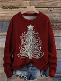 Christmas Tree Jewelry Art Pearls Print Knit Pullover Sweater