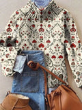 Valentine's Day Love Floral Art Print Knit Turtleneck Pullover Sweater