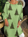 Women's Lovely Christmas Tree Art Print Casual Pullover Sweater