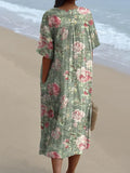 Vintage Romantic Rose Pattern Printed Women's Flowy Dress