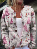 Christmas Tree Art Print Buttoned Cardigan Sweater