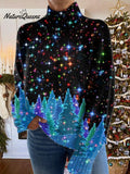 Glitter  Christmas  Print Knit Turtleneck Pullover Sweater