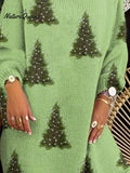 Women's Lovely Christmas Tree Art Print Casual Pullover Sweater