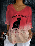 Women's Halloween 1692 Salem Print Casual Half Sleeve Top