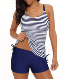 Blue Stripes Tankini with Shorts Drawstring