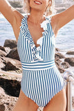 Ruffled Striped One-Piece Swimsuit