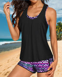 Tribal Pattern 3 Piece Womens Tankini with Shorts Athletic  with Bra